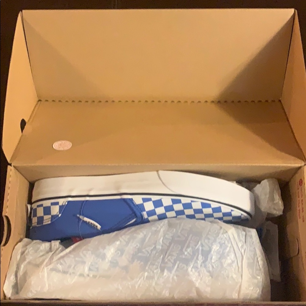 Vans “Asher” checkered pattern slip on shoes.